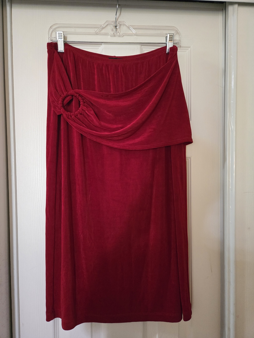 Red Velvet Draped Women’s Skirt with Ring Detail